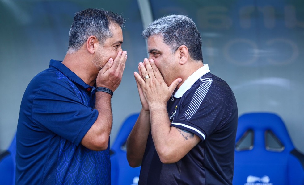 Marquinhos Santos e Marcelo Cabo lamentam eliminações de América-RN e ABC — Foto: Alexandre Lago