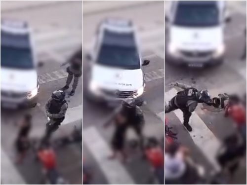 Policial derrubou e depois jogou celular de homem no chão — Foto: Reprodução/Redes sociais