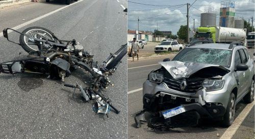 Moto foi atingida por viatura descaracterizada da Polícia Civil do RN — Foto: Iara Nóbrega/Inter TV Costa Branca