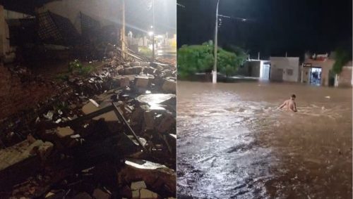 Cidade de Assu, no RN, registra desabamento de prédio e alagamento após chuva de 90 milímetros em cerca de uma hora — Foto: Reprodução
