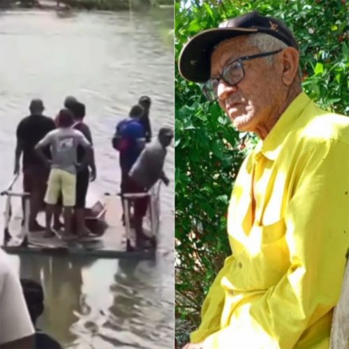 Cortejo fúnebre foi feito em balsa — Foto: Reprodução/Inter TV Cabugi