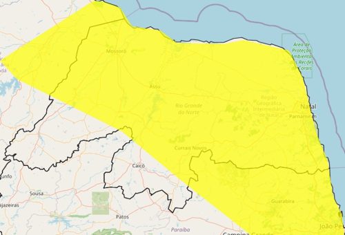 Previsão de chuva entre a noite de sábado (18) o domingo (19) em cidades do Rio Grande do Norte — Foto: Inmet/Reprodução