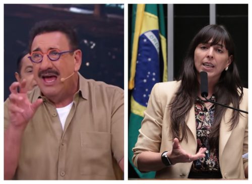 O apresentador Ratinho e a deputada federal Natalia Bonavides (PT-RN) — Foto: Montagem Reprodução/Youtube e Bruno Spada/Câmara dos Deputados