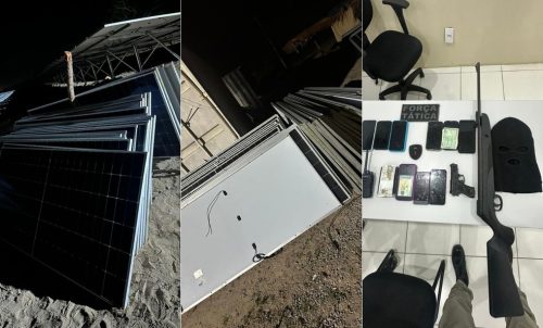 Placas solares recuperadas e material apreendido no local onde crime aconteceu em Macaíba — Foto: Reprodução