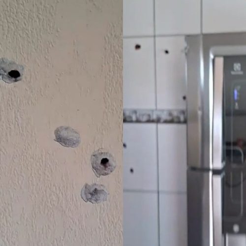 Casa ficou com marcas de tiros — Foto: Redes sociais