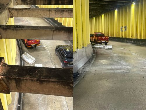 Bloco de concreto caiu em túnel em Natal — Foto: Divulgação/STTU e Bombeiros