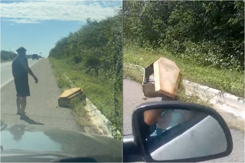 Caixão foi encontrado na BR-304 no Rio Grande do Norte — Foto: Reprodução