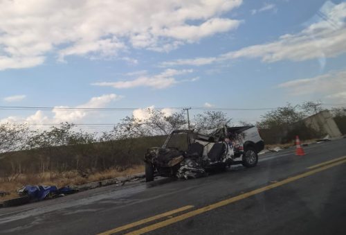Homem morre em acidente entre caminhonete e carreta na BR-304 — Foto: Letícia Jácome